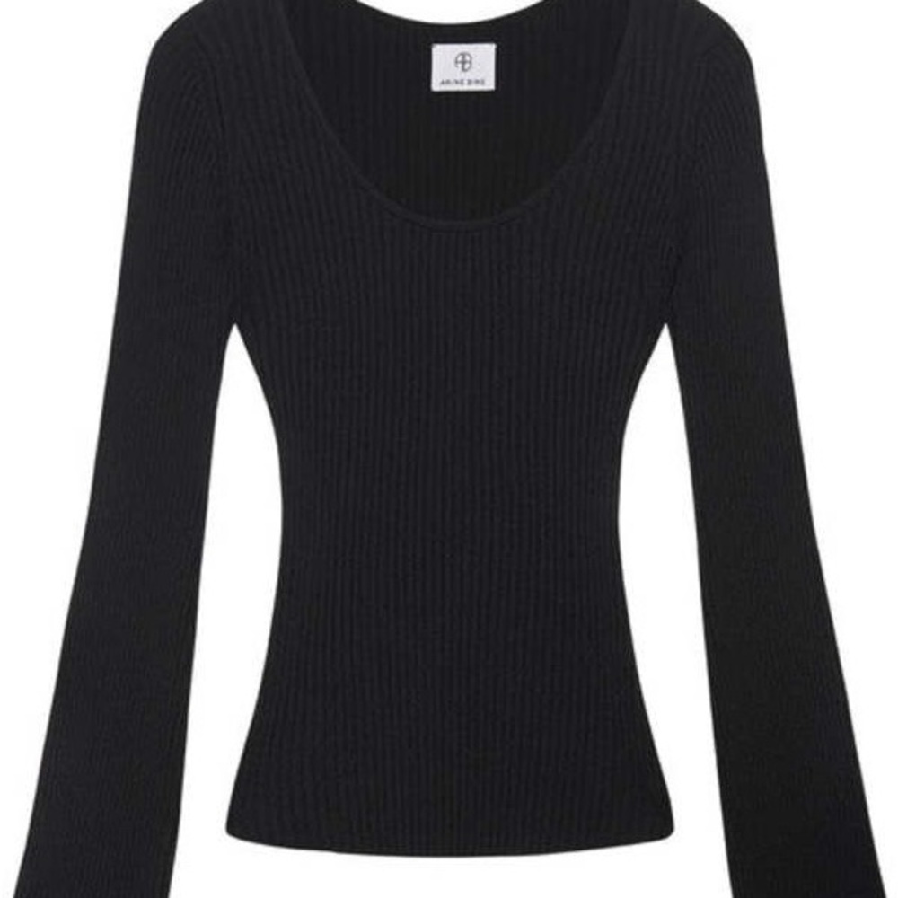 Anine Bing Black Ribbed Knit Top